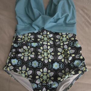 Kids Swimwear in Blue and Black Floral Design